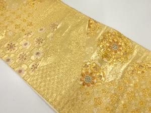 リサイクル　純金二重箔切り嵌め風に華紋模様織出し袋帯